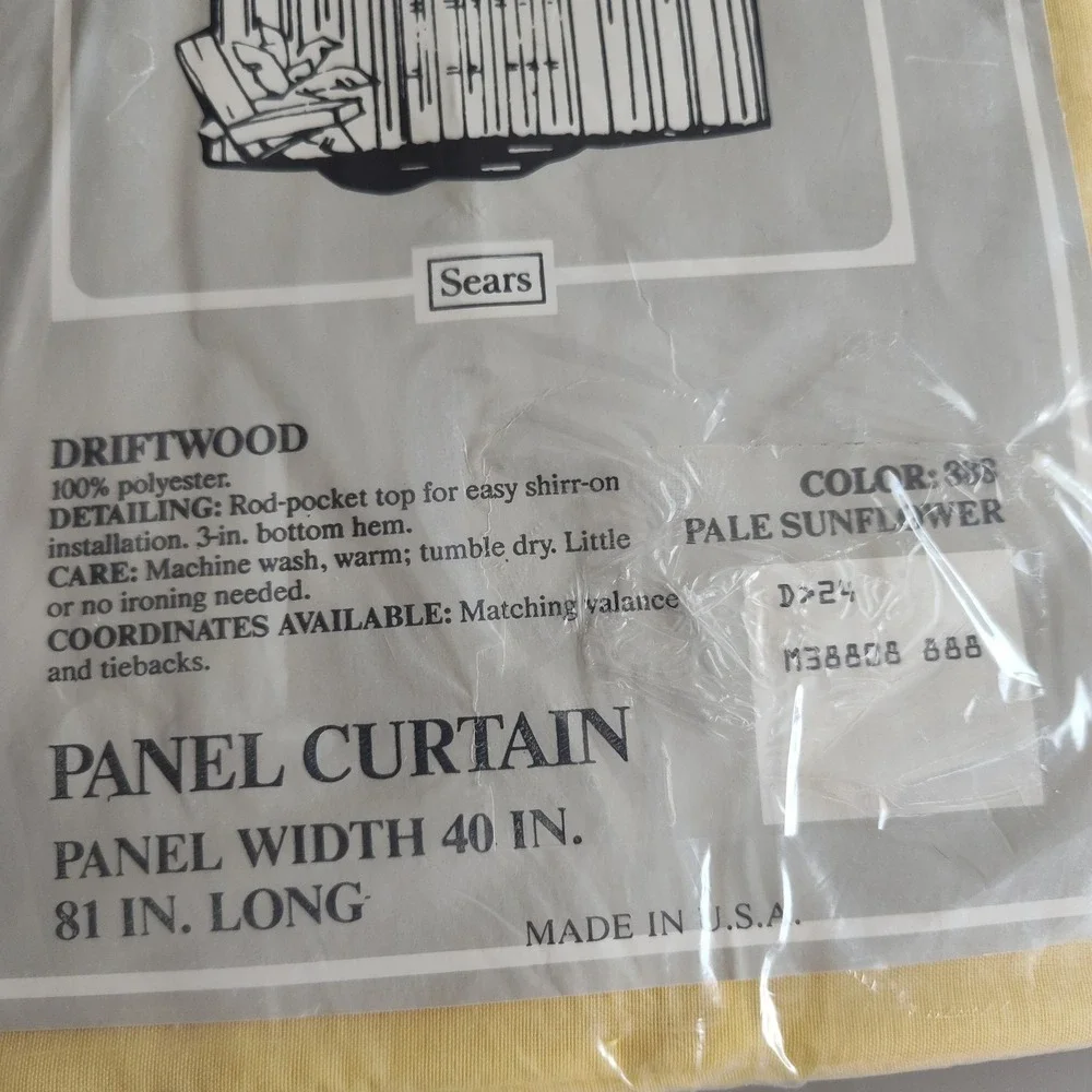 Vintage Sears Panel Curtain Driftwood Pale Sunflower 40 inches x 81 inches